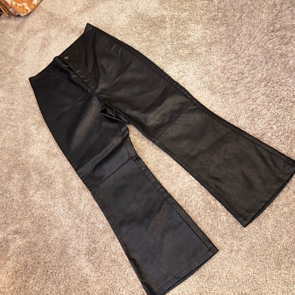 Free People Black Faux Leather Flare Pants Size 4